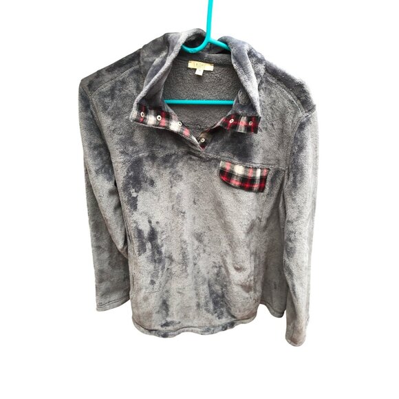 Pullover Womens M Kori America Gray Plush Soft Sweater Top Shirt Pockets - Picture 1 of 5